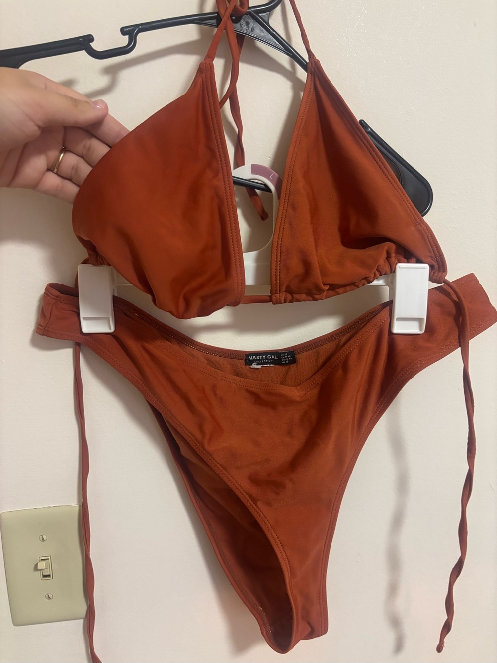 Nasty Gal Rust Orange Triangle Tie Bikini